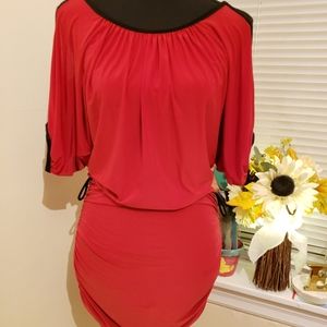 Polaris – Red/Black open shoulder dress